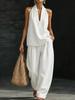 Women's Sleeveless V Neck Wide Leg Jumpsuit Loose Casual One Piece Summer Outfit