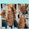Vintage Plaid Shirt For Women With Polyester Blend Long Sleeve Casual Style