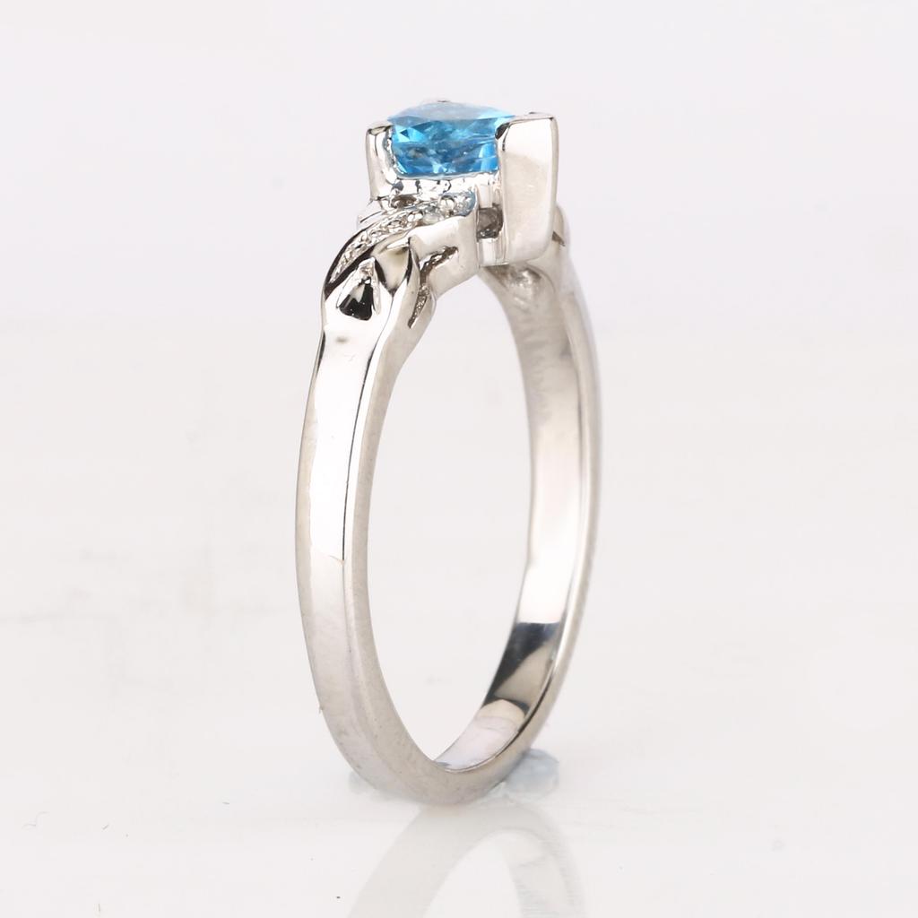 925 Silver Swiss Blue Topaz Heart Ring Gold Plated Diamond Accent Blue Gemstone Women Jewelry Size 5.5