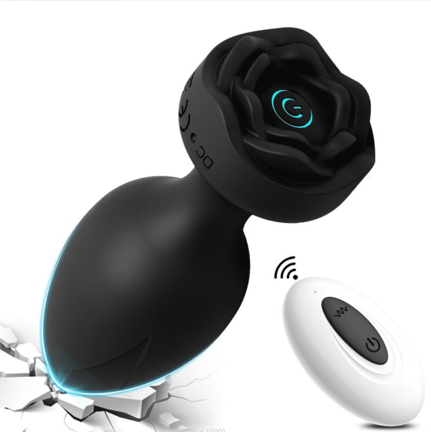 Female Rechargeable 10-Frequency Remote Control Vibrating Anal Plug Rose Anal Plugs Vestibular Stimulation Masturbator Erotic Sex Toys