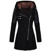 Women Hooded Mid Length Warm Windbreaker Coat with Oblique Zipper Woolen