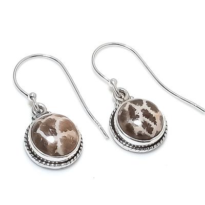 Pendiente de Regalo de Plata de Ley Maciza 925 con Gema de Coral Fósil Natural 1.25" b5P00