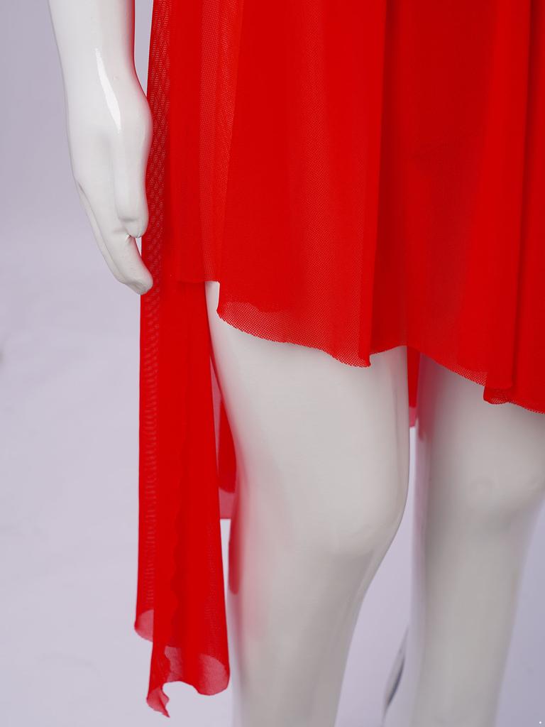 Dziewczęca Błyszcząca Sukienka Liryczna do Tańca Bez Rękawów z Nieregularnym Dołem i Błyszczącymi Cyrkoniami Strój do Tańca Baletowego