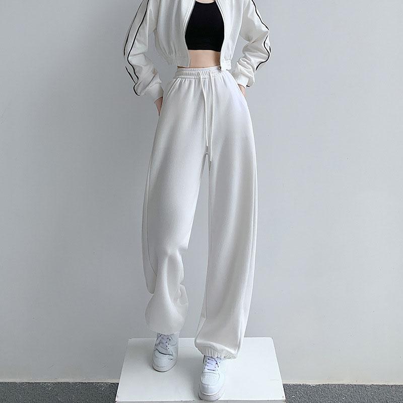 Women's Casual Loose Versatile Sports Pantalones Elastic Waist Drawstring Sweatpants Drapey Feel Straight Leg Pants