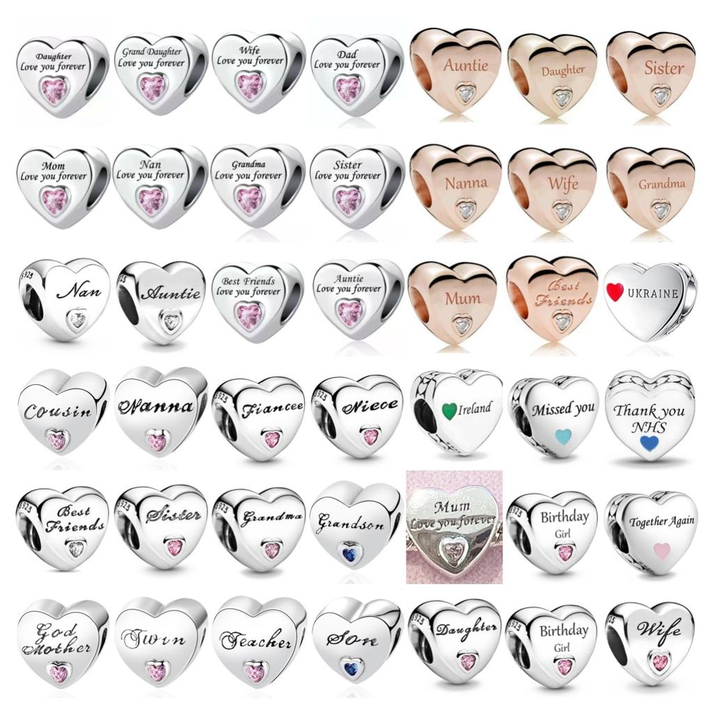 New Copper Charms Heart Love You Forever Mum Auntie Beads Fit Original Bracelet Diy Gift Women