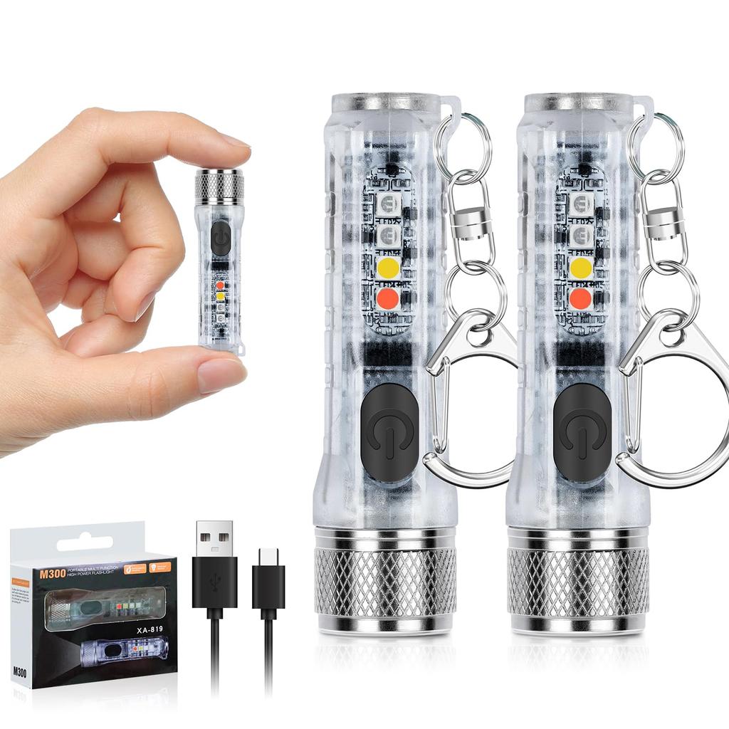 HUCOZY Handheld Mini Keychain Military with Perfect for Emergency Power Night and Emergencies of Flashlight, USB-C Rechargeable, LED, Ultra-Compact,