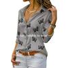 Solid Color Plus Size Women Butterfly Print Chiffon Blouse Long Sleeve Turn Down Collar Button Up Tops