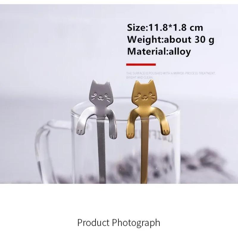Cute Cat Spoon Gold Sliver Long Handle Spoons Flatware Drinking Tools Kitchen Conveninece Items Household Accessories Tools