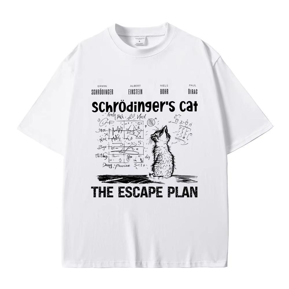 Schrodinger Cat The Escape Plan Funny Meme Print T-shirt Men Women Casual Cotton Vintage T Shirt Men's Oversized T-shirt