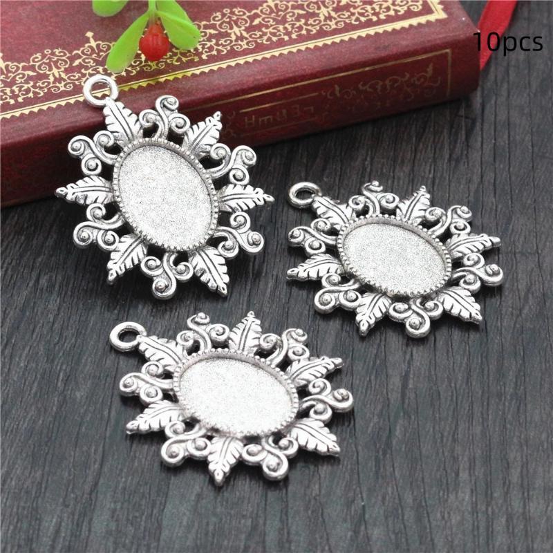 10Pcs 2 Colors Oval Flower Style Cameo Cabochon Base Setting Jewelry Findings Inner Size 13X18Mm