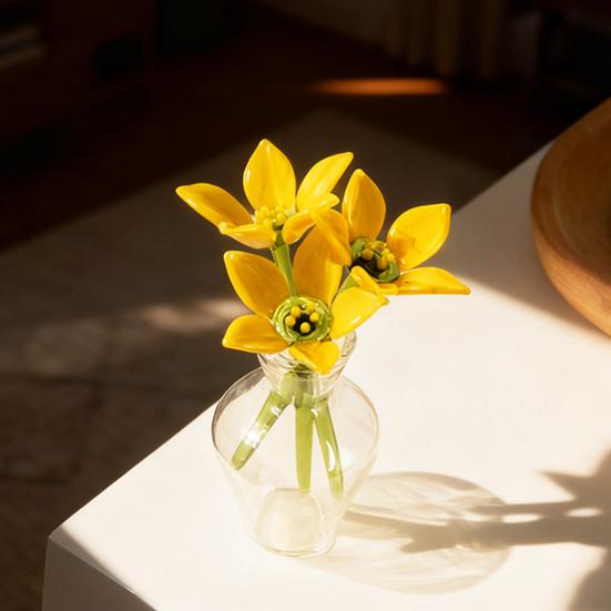 Mini Glas Blumen Dekoration Handgeblasen Kunstkristall Pflanzen Kleine Blumenvase Schmuckstück für Muttertag Geburtstagsgeschenke