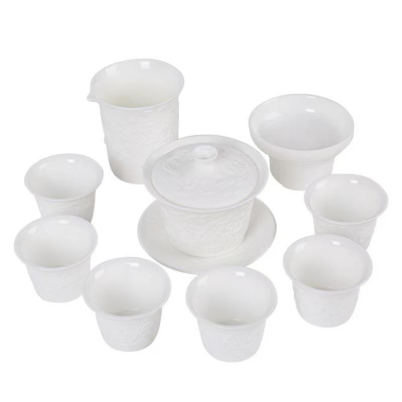Portable Dehua Jade Ceramic Tea Set – Multifunctional Kung Fu Set for Travel, Office, and Home.