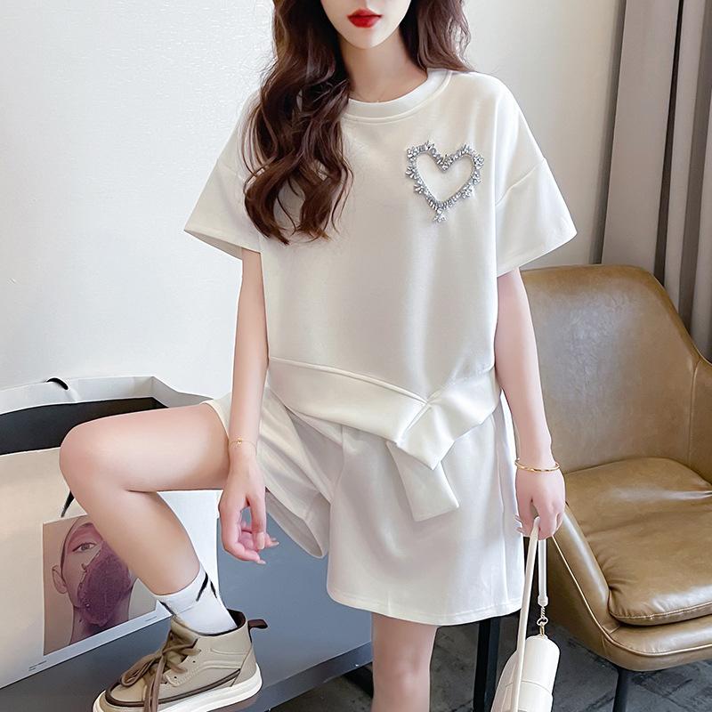 

Летняя повседневная спортивная одежда, женский летний костюм из двух частей с круглым вырезом и короткими рукавами L белый