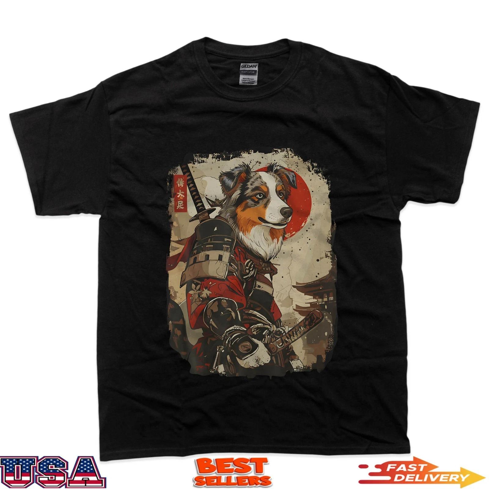 

Samurai Australian Shepherd Dog Lover Vintage Mens Graphic T-Shirt 3XL
