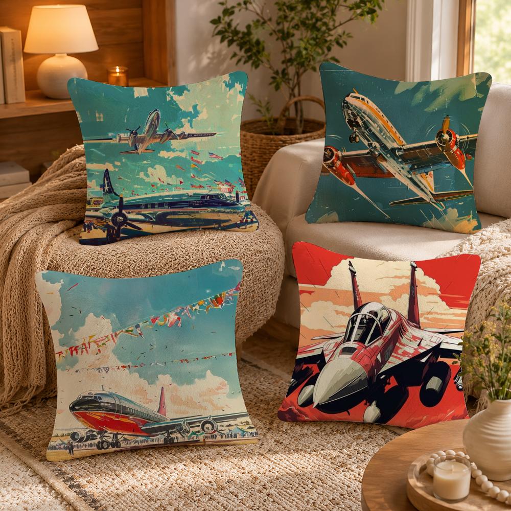 Aircraft Airplane Cool Cushion Cover Anti-dustmite Pillowcase Invisible zipper silky short plush Sofa cushion cover