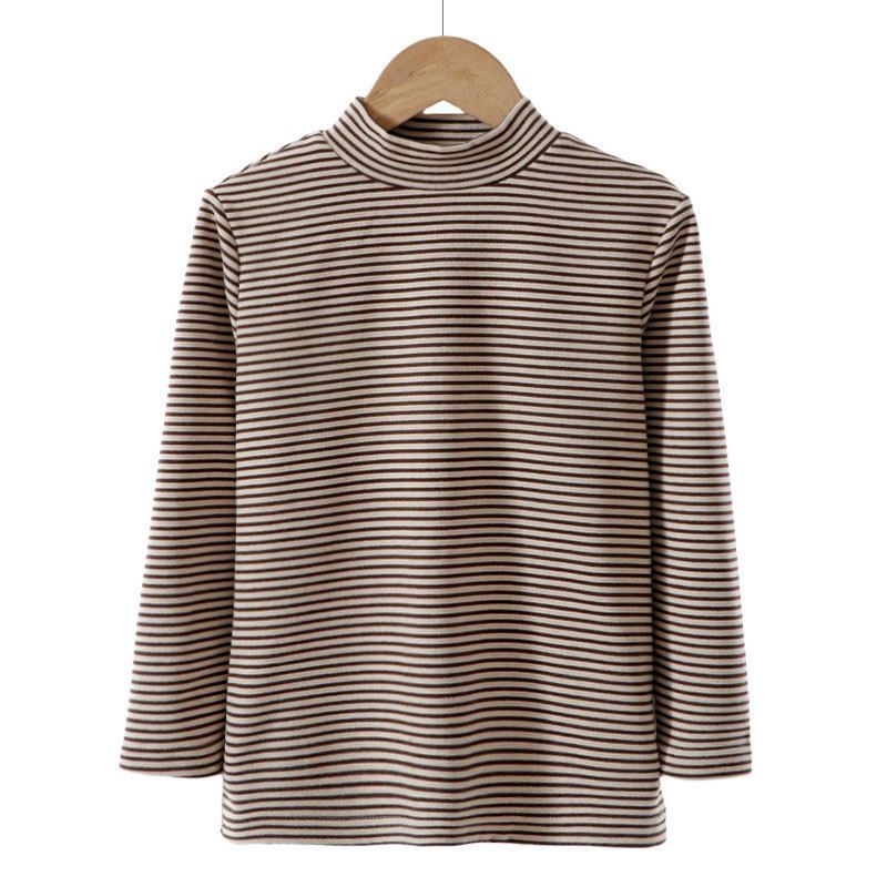 Half-Turtleneck Base Layer Shirt, Long-Sleeved T-Shirt for Boys and Girls, Striped Warm Top for Older Children, Autumn and Winter Children's Clothing