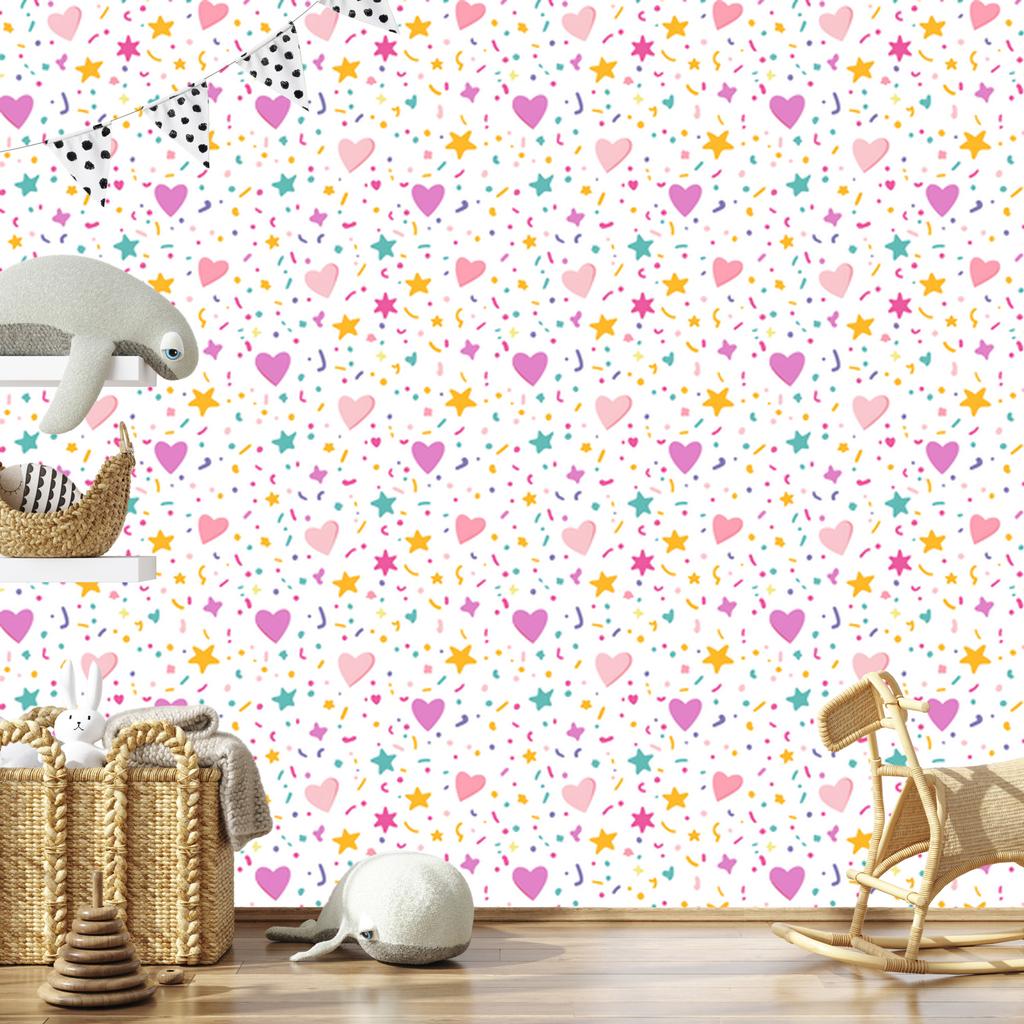 Love Wallpaper White, Powder Pink, Cream and Coral 50x1000