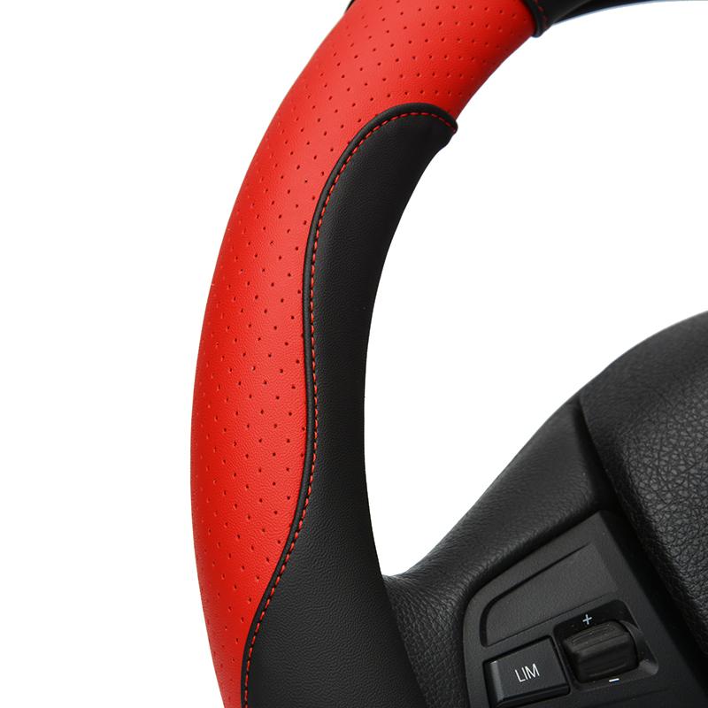 DERMAY Sport-Stil, Kontrastfarbe, rutschfest, schweißfest, atmungsaktiv, PU-Kunstleder, 15 Zoll Auto-Lenkradbezug, gratis