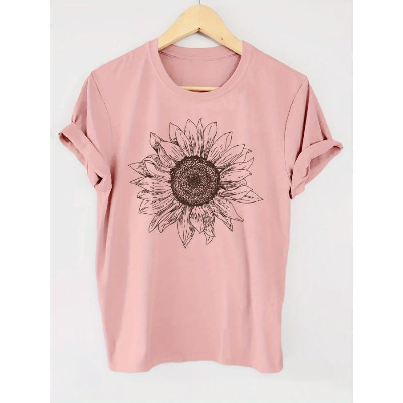 Sunflower Graphic Print Short-sleeved Crew Neck T-shirt
