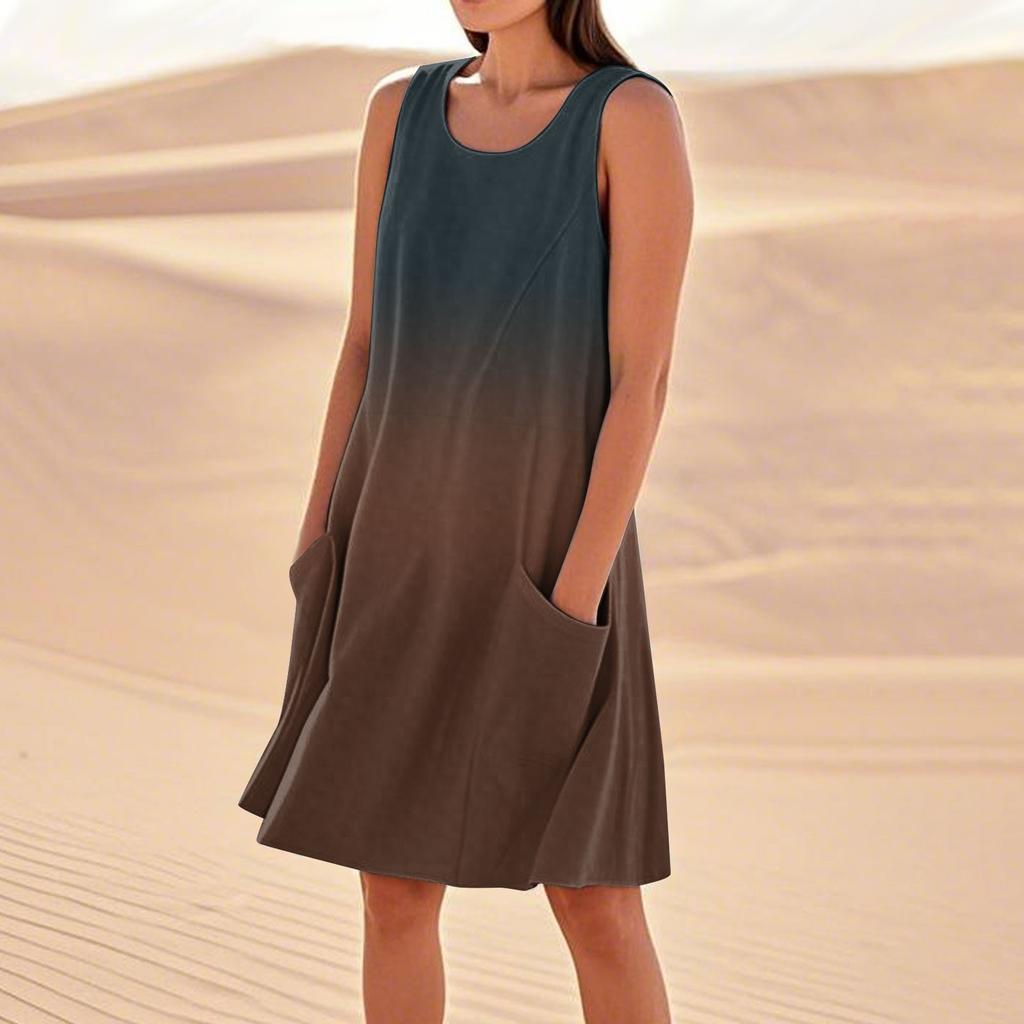 Women's Fashion Casual Gradient Print Sleeveless Pocket Beach Dress