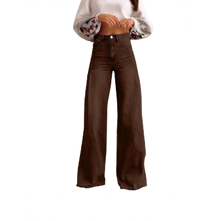 

Vintage wide-leg fashion high-waisted design floor-length denim pants for women 3XL темно-коричневого кольору