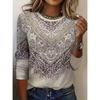 Ladies' Western Retro Aztec Geometric Pattern V-neck Long Sleeved T-shirt