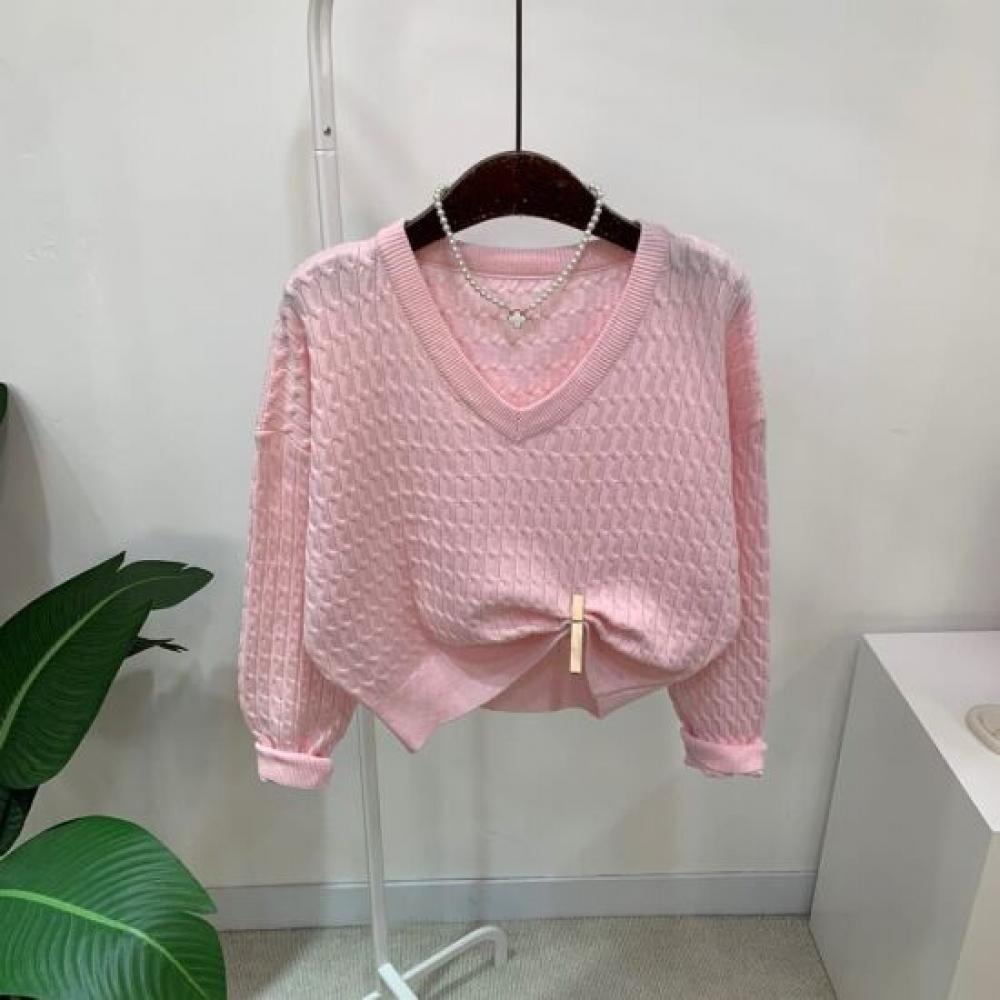 C S In The Room Women Cable V neCk Cropped Knit 4 ColorS