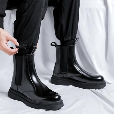 Hohe Plateauschuhe für Herren, Chelsea-Schuhe, Leder-Abendschuhe, Japan, All-Match, lässig, verschleißfeste Schuhe, Chaussure Homme