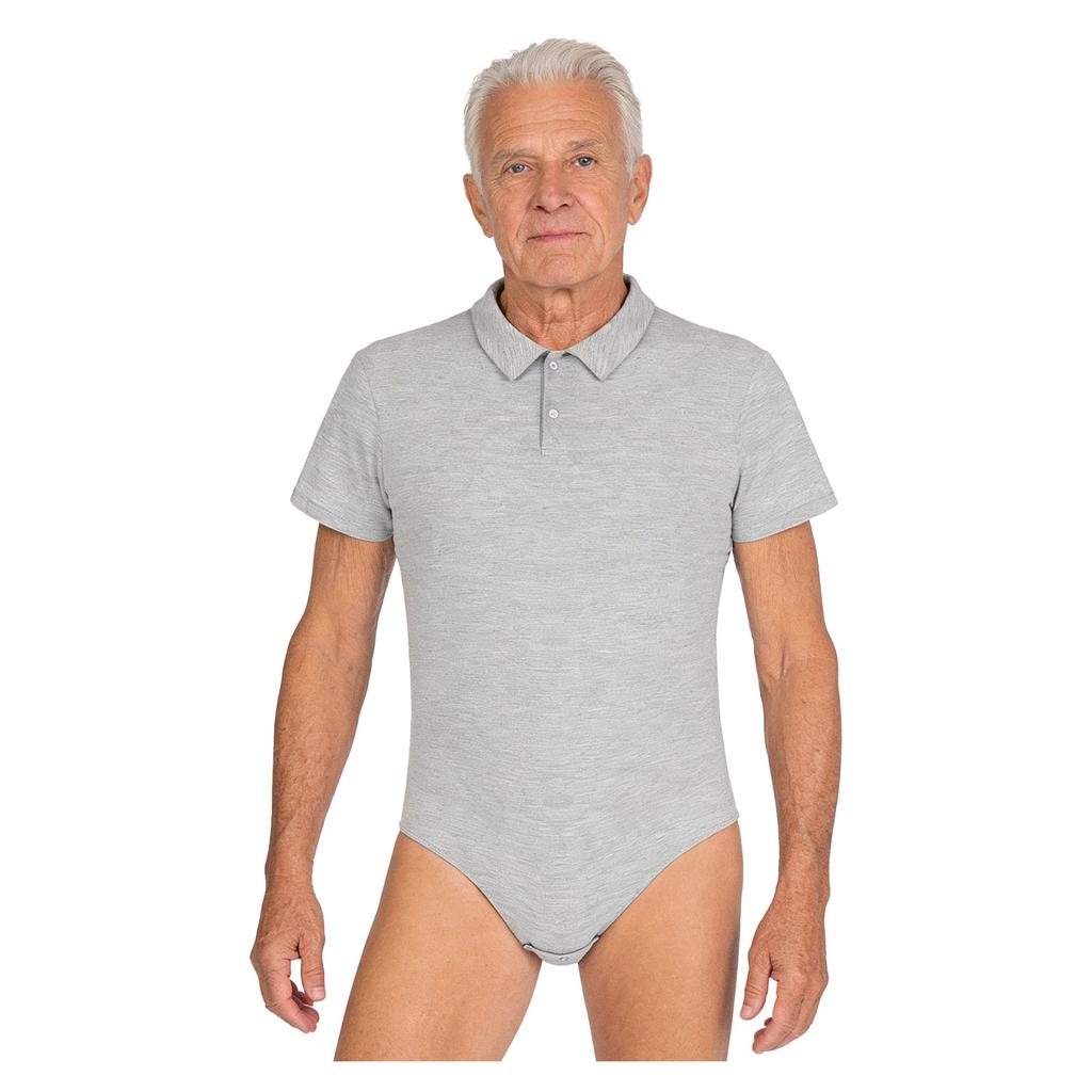 Tuta adattiva per paziente M-4XL con cavallo abbottonato, colletto rovesciato, manica corta, tutina unisex per assistenza a letto, cura dell'incontinenza