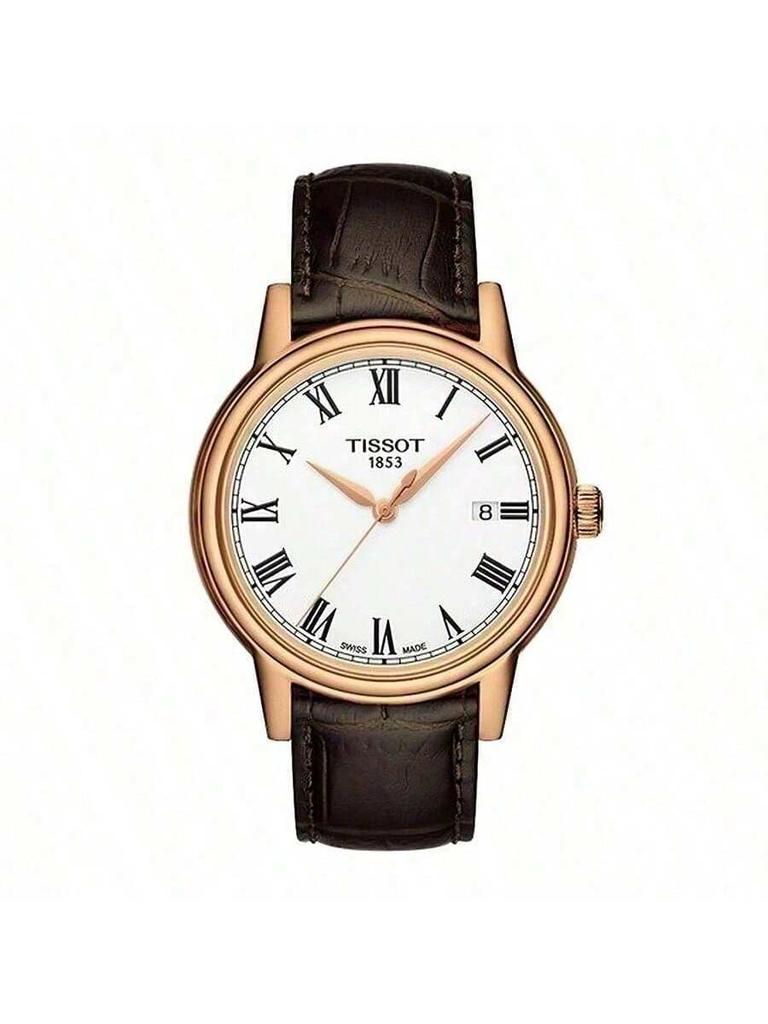 Tissot Carson, κίνημα χαλαζία, αδιάβροχο 30μ ανδρικό ελβετικό ρολόι, 40mm λευκό καντράν, ατσάλινη κάσα, δερμάτινο λουράκι T085.410.36.013.00