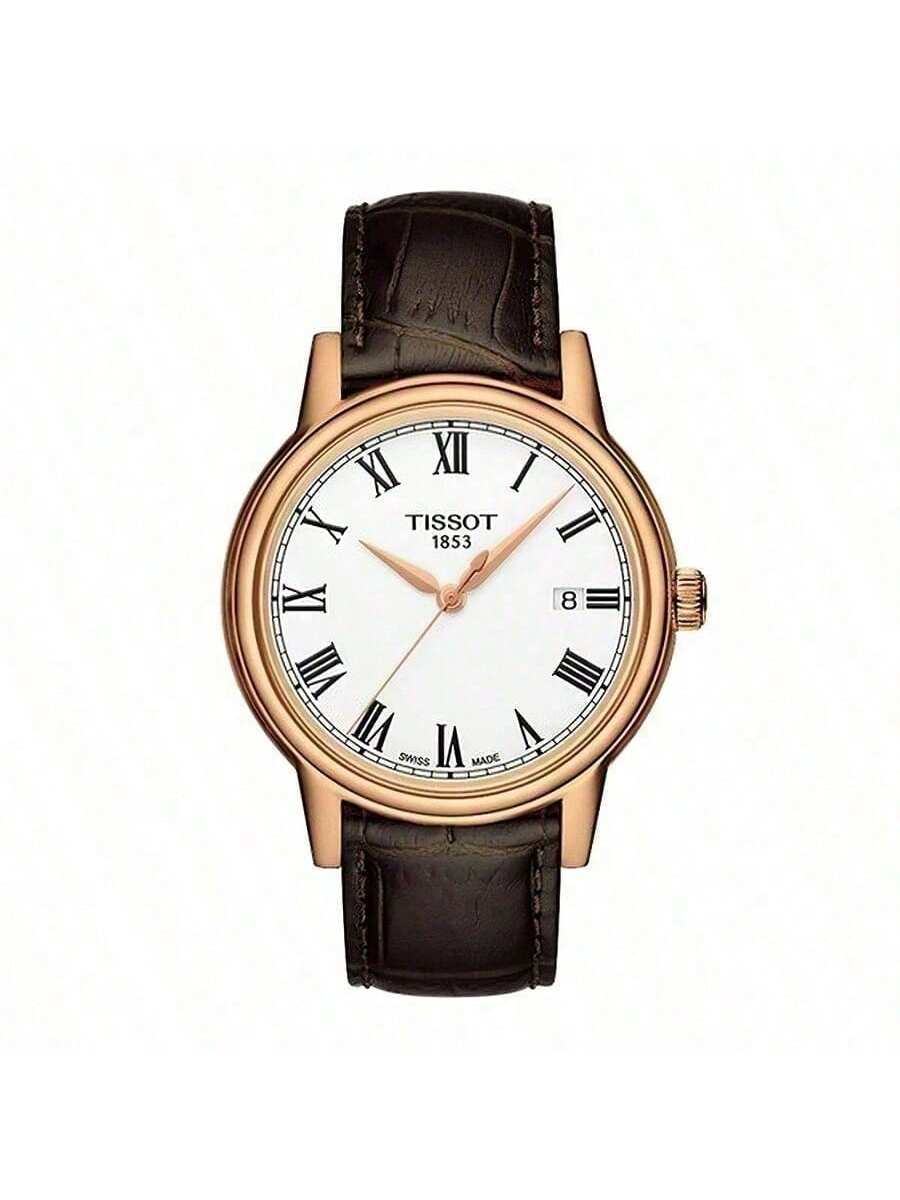 Tissot Men's White Carson, Quartz Movet, 30M Water-Resistant Swiss Watch, 40Mm Dial, Steel Case, Leather Strap T085.410.36.013.00