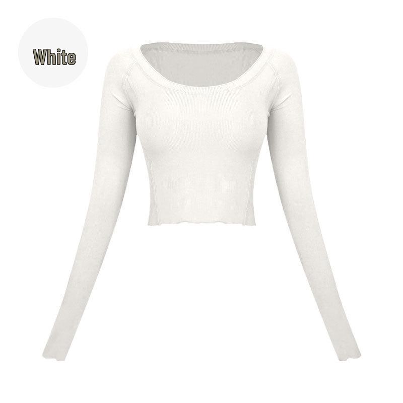 

Европейский и американский женский сексуальный топ для йоги с длинным рукавом и волнообразным вырезом - Высокоэластичный, повседневная фитнес-одежда Medium