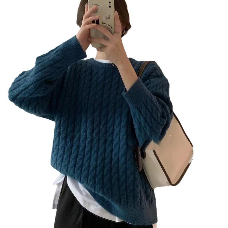 1011 autumn new retro lazy wind sweet temperament twist pullover women's casual loose knitted sweater