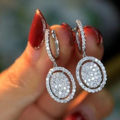 New Oval Pendant Dangle Earrings for Women Luxury Cubic Zirconia Crystal Bling Bling Lady's Earrings Simple Classic Jewelry