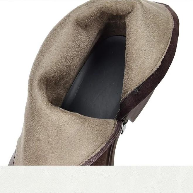 Johnature Retro Tassel Mid Heeled Women's Boots Genuine Leather Round Toe Versatile Mid-calf Boots