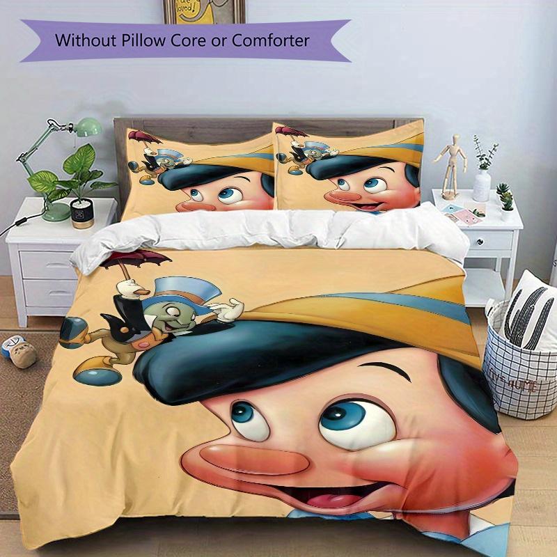 3-teiliges Pinocchio Jiminy Cricket Bettwäsche-Set (1 Bettbezug + 2 Kissenbezüge Ohne Kissenkern), Hochauflösender Druck für Zuhause und Wohnheim