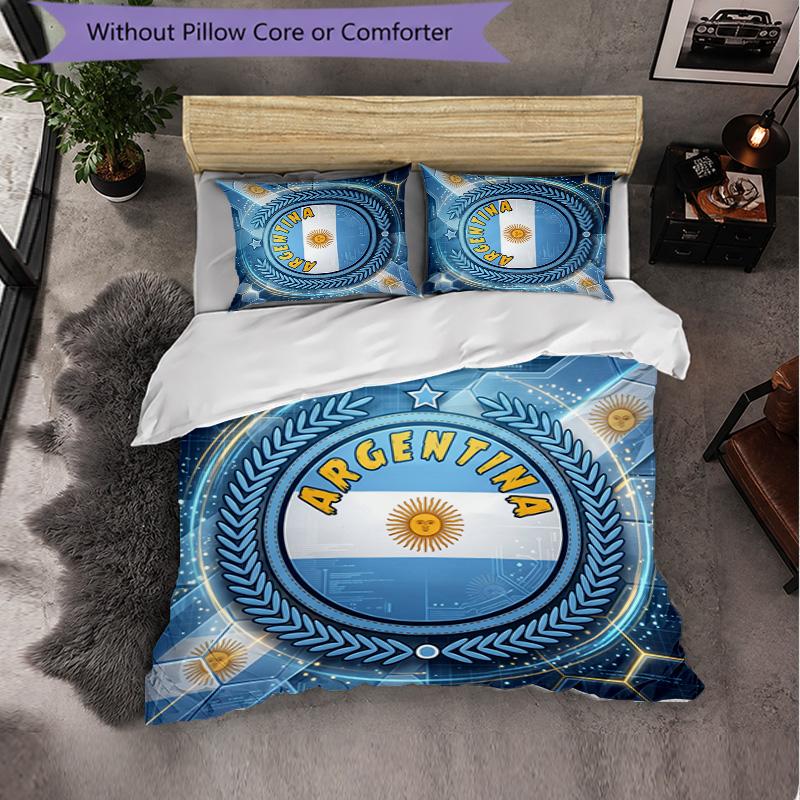 Argentina Football Pattern 3 Pieces Bedding Set Soft Microfiber Duvet Cover with Pillow Cases for Bedroom