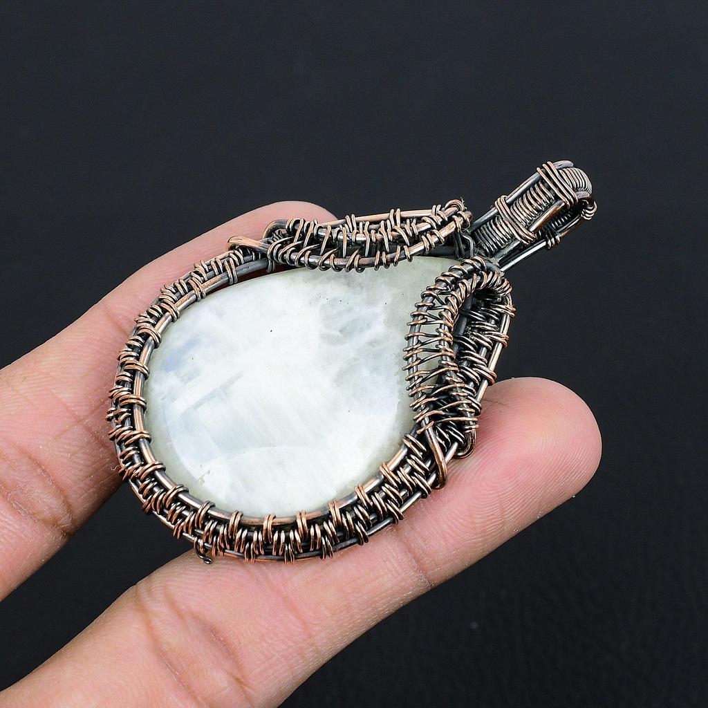 Mondstein 999 Kupferdraht umwickelter Anhänger, Handgefertigter Edelsteinanhänger, Geschenk für Mama Antikschmuck