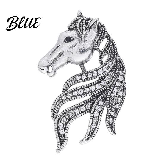 Horse Head Brooch Retro Rhinestone Pin Women Men Zinc Alloy