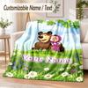 Masha and the Bear Custom Name Flannel Throw Blanket Soft Warm for Sofa Bed Indoor Home Use
