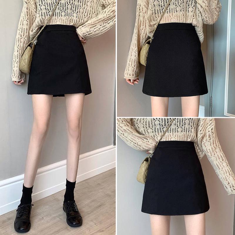 Women's Summer 2024 High Waist Black Slimming A-line Midi Skirt