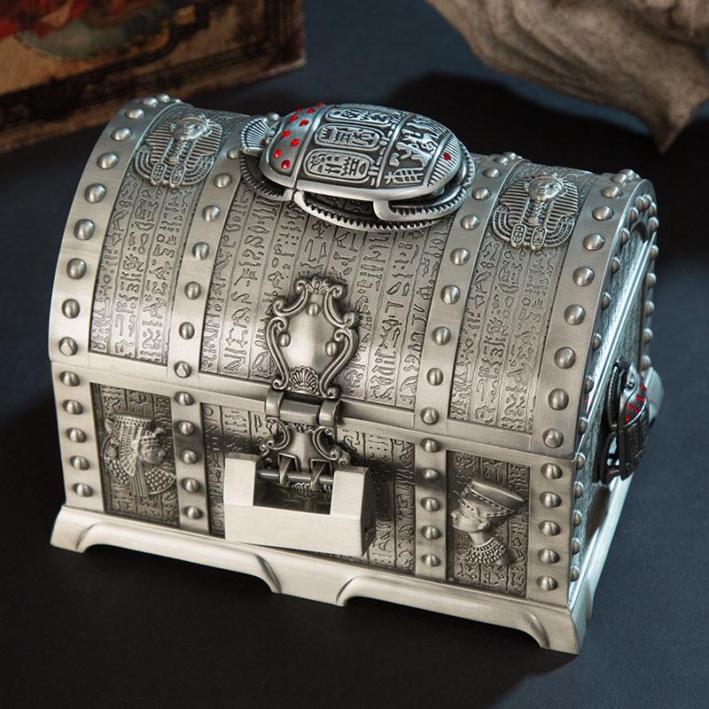 Ancient Egyptian Scarab Double-Layer Jewelry Box with Lock