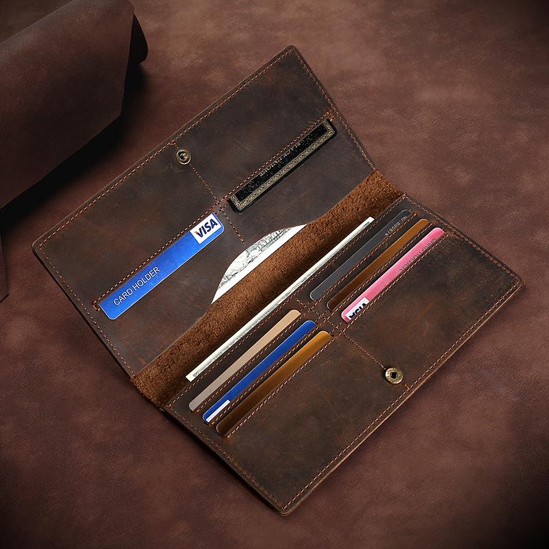 Men's Genuine Leather Trifold Wallet - Large Capacity Retro Crazy Horse Leather Clutch