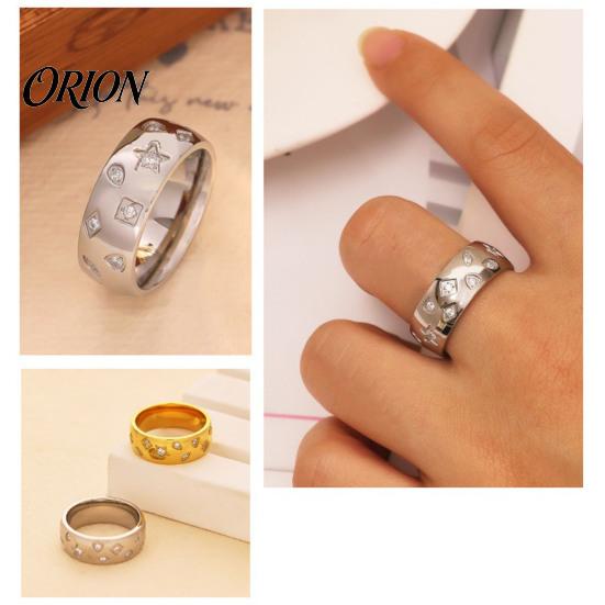 Titanium Steel Ring with Rhinestones, Star Geometric Pattern Band for Daily Wear Jewelry Men Women, Anti-Tarnish Hypoallergenic Finger Ring, Gift Him