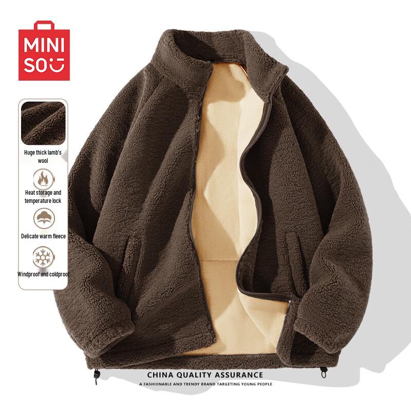 

MINISO Men s Thickened Lamb Velvet Stand Collar Jacket 2XL