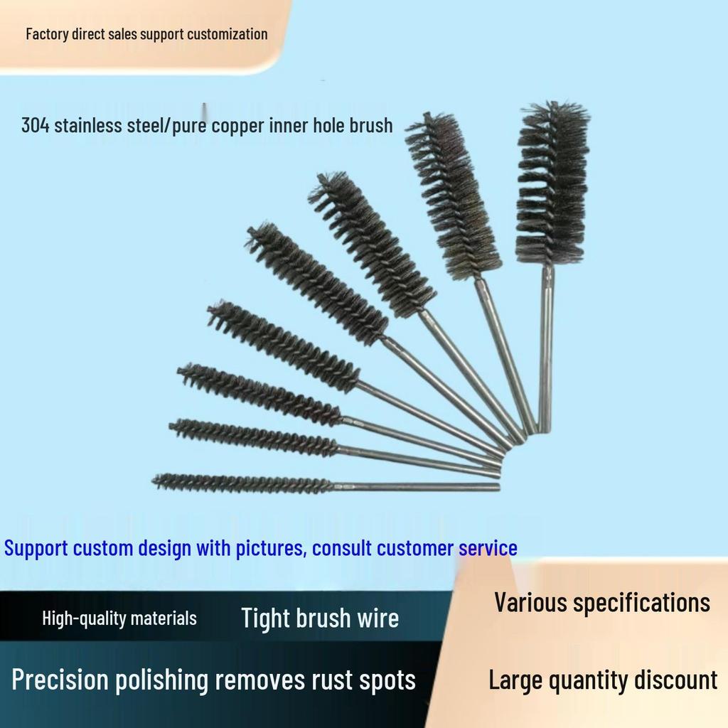 Stainless Steel Pipe Brush with Handle for Deburring, Rust Removal, Polishing, and Cleaning In Extended Inner Holes.