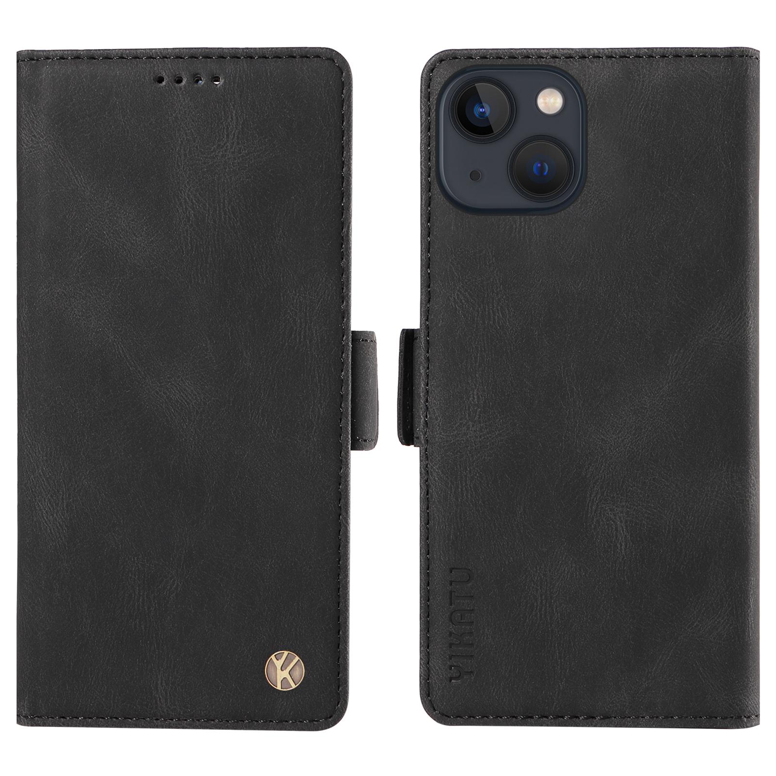 

YIKATU YK-005 For iPhone 15 Plus Anti-Scratch Shell PU Leather Phone Case Stand Cover Skin-touch Shockproof Wallet Black