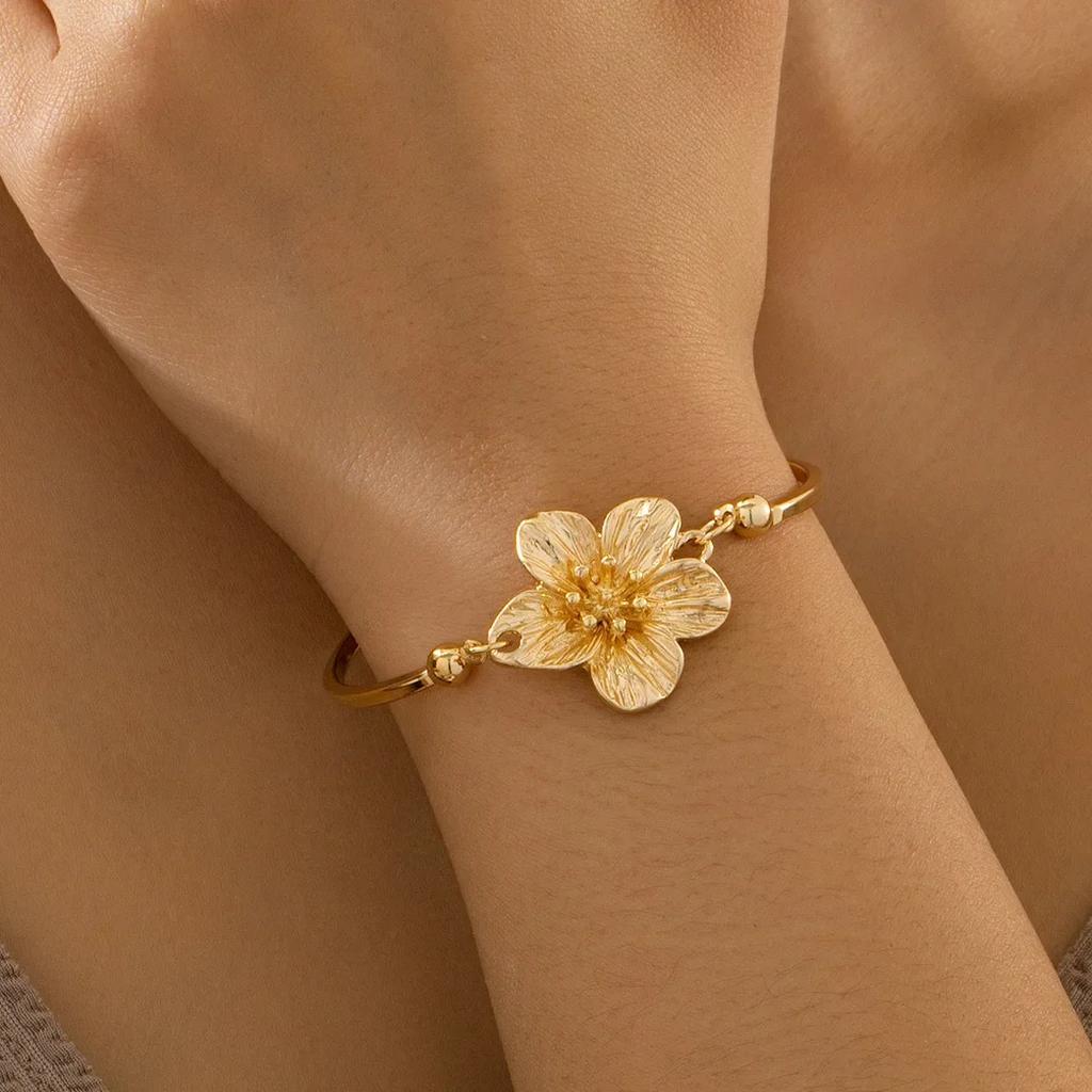 Gold Flower Vintage Elegent Bracelet Necklace Hand Zircon for Women Simple Thin Chain Finger Bracelet Zircon Accessories Gift