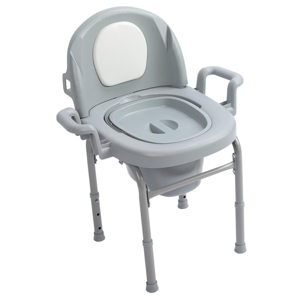 Bedside Commode Chair 3 Levels Height Adjustable PU Padded Anti Slip Sealed Lid Commode with 2 Internal Buckets for Adults