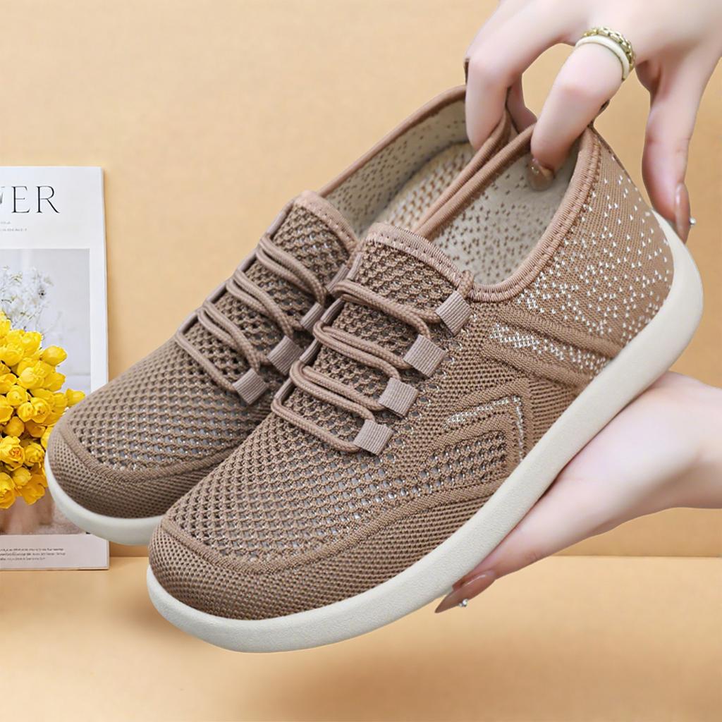 Women's shoes new flying woven casual shoes light breathable single shoes soft sole comfortable shoes women's simple lace-up mesh shoes